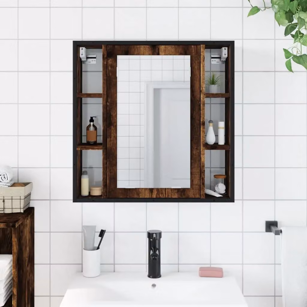 Berkfield Home Smoked Oak Bathroom Mirror Cabinet, Brown, W/D/H: 60 x 16 x 60 cm – 2