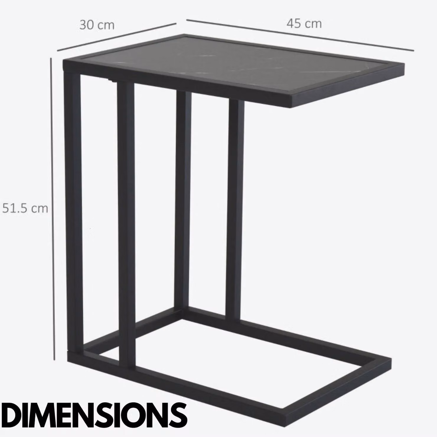 Pirlo Plush Industrial C Shaped Side Table in Black Marble Effect W/D/H: 30 x 30 x 51.5 cm – 3