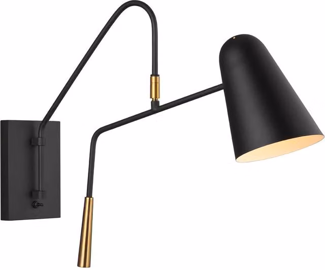 Loops Adjustable LED Wall Light in Black with Brass Accents, E27 60W – 1