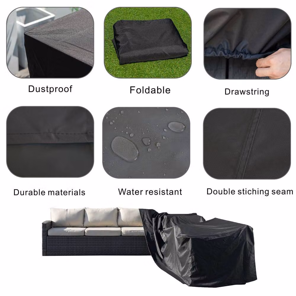 Direct Wicker Waterproof L-shaped Corner Sofa Rain Cover in Black – 6