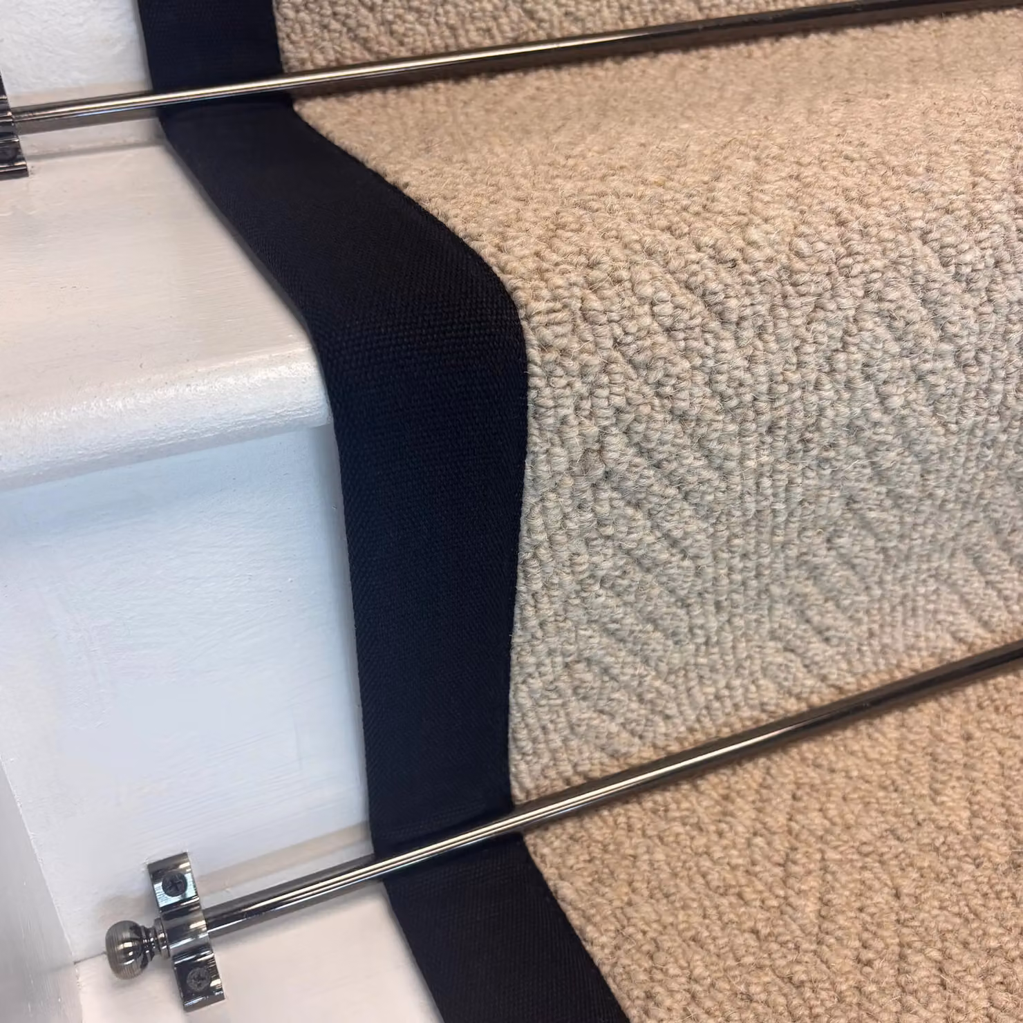 RainbowHome Herringbone Royal Sterling Wool Stair Runner with 100% Cotton Black Border in Beige, W: 50 cm, L: 700 cm – 2