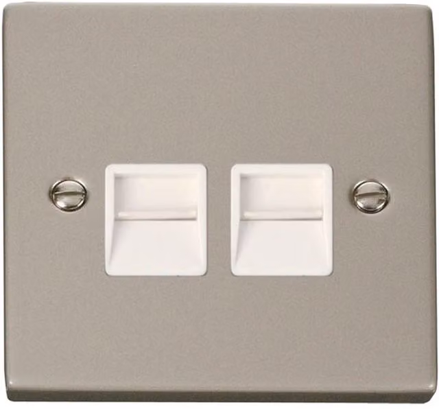 SE HOME Pearl Nickel Master White Surface Mounted Twin Telephone Socket