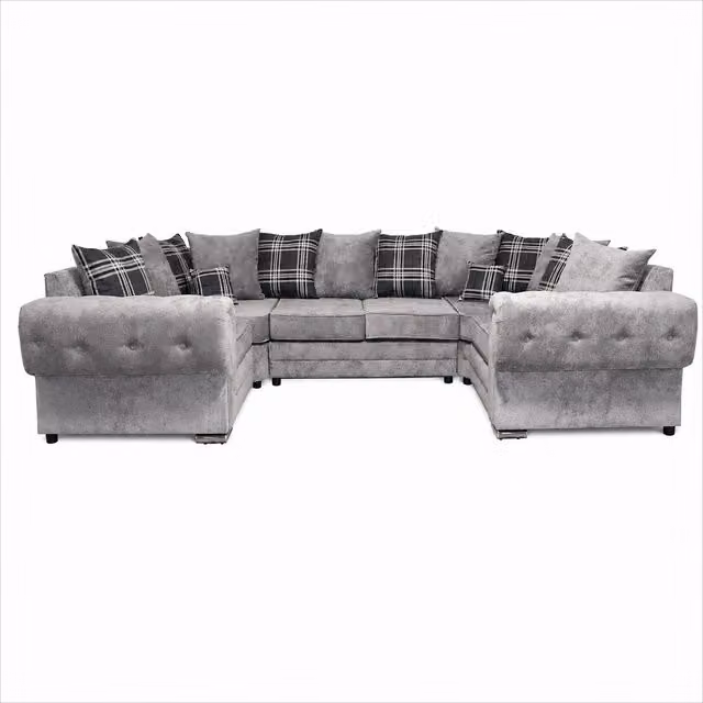 Sofa Scene Ltd Verona Grey U-Shape Upholstered Sofa Suite with Scatter Cushions and Removable Covers – 1