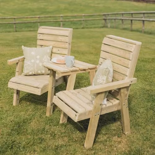 Churnet Valley Garden Furniture Ltd Clover Love Seats with Angled Tray in Brown, W170 x L75 x H100 cm – 2
