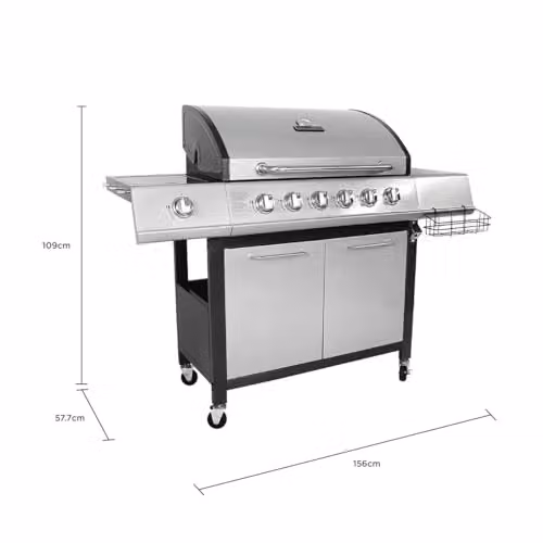 Charles Bentley 7 Burner Premium Gas BBQ Barbecue with Side Burner and Warming Rack in Silver, W: 152.5 cm, D: 110 cm – 2