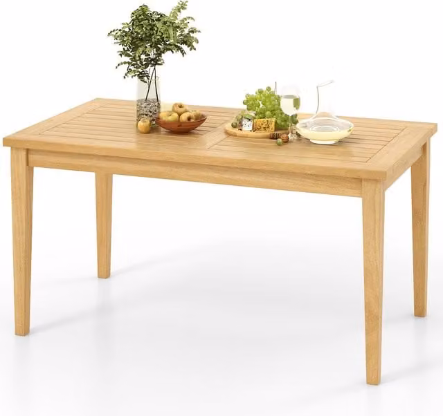 Gymax Outdoor Teak Wood Coffee Table in Light Khaki Beige – 1