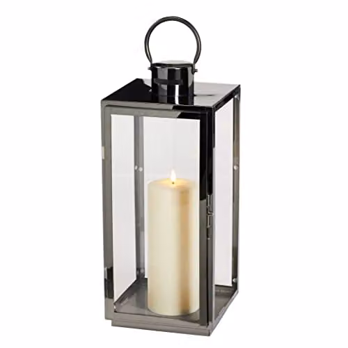 Lights4fun Silver Stainless Steel LED TruGlow Candle Lantern with Remote and Timer, H 38 cm x W 15 cm x D 14 cm – 2