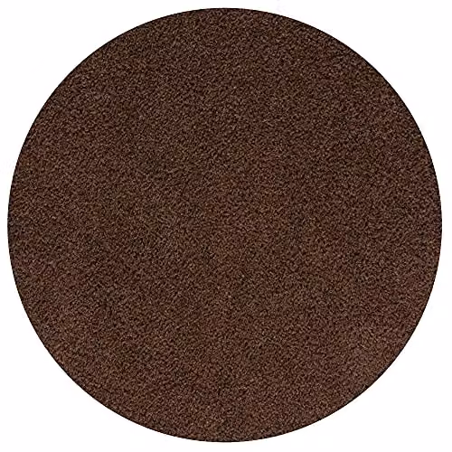 THE RUGS Brown Plain Shaggy Round Rug, Diameter: 120 cm – 5