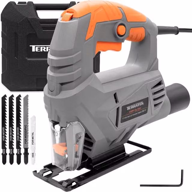 Terratek 550W Corded Compact Electric Jig Saw in Grey and Orange