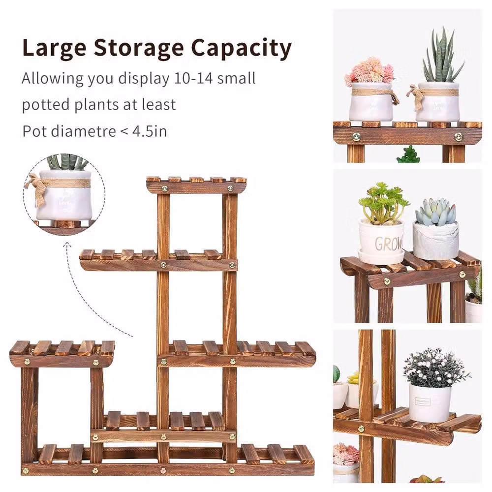 Kelvenix Small Brown Wood Pine Plant Stand Planter Shelf – 3