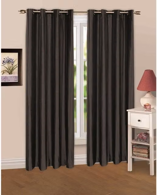 NewEdgeBlinds Plain Black Opaque Eyelet Curtains, W: 137 cm, H: 168 cm