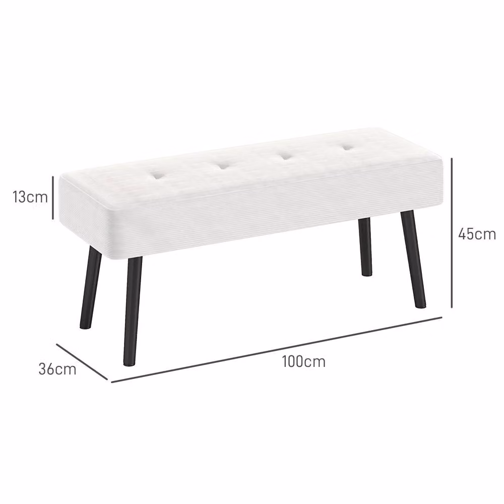 STILVORA Retro Bench with Tufted Corduroy Seat and Metal Legs in Beige – 2
