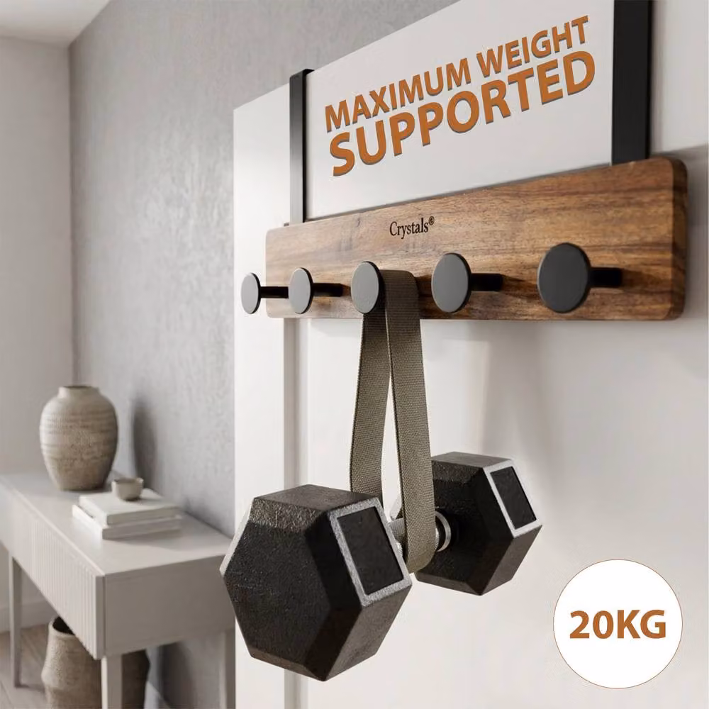 Crystals 5 Hook Over Door Rack for Clothes, Coats and Towels, Black – 2