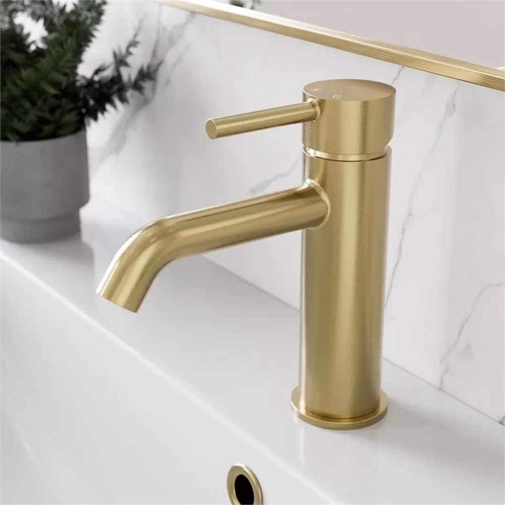 Nordara Cloakroom Basin Mixer Tap and Pop Up Waste Set, Single Lever, Brushed Brass Gold – 2