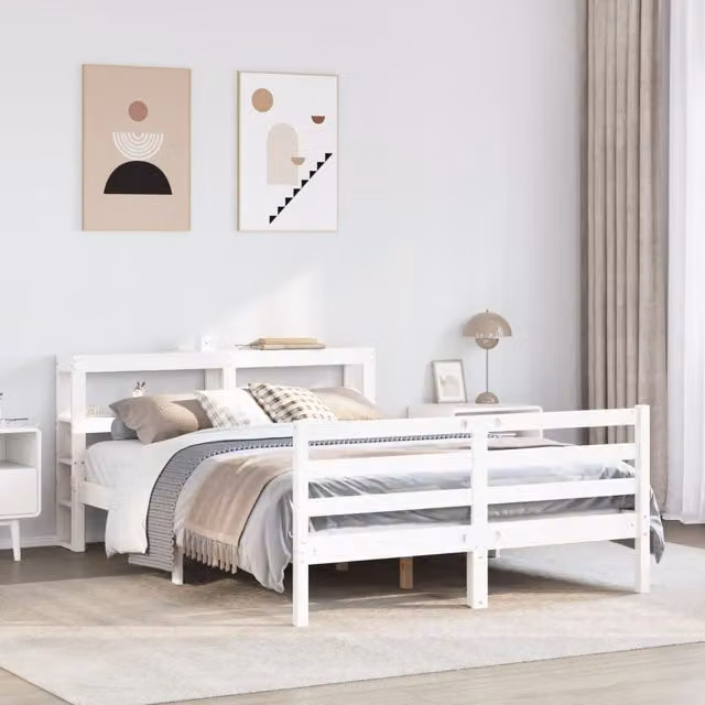 Berkfield Home Small Double Pine Bed Frame in White, W/D/H: 120 x 200 cm
