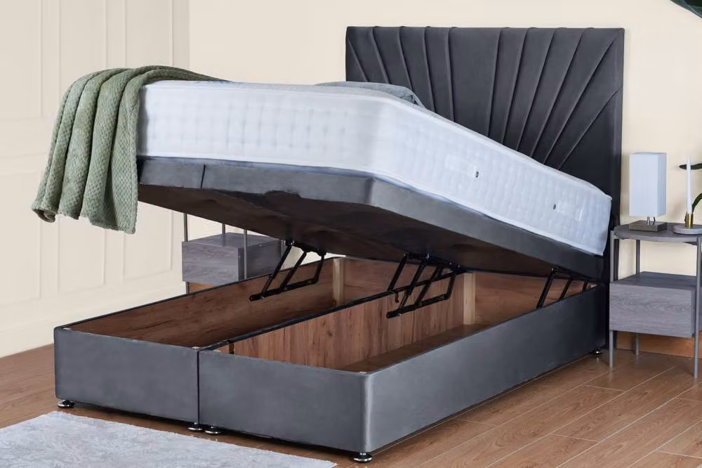 UK Bed Furniture Sunrise Ottoman Bed with 54 Inch Headboard, Charcoal Grey Fabric, W/D/H: 180 x 200 x 137.16 cm – 2