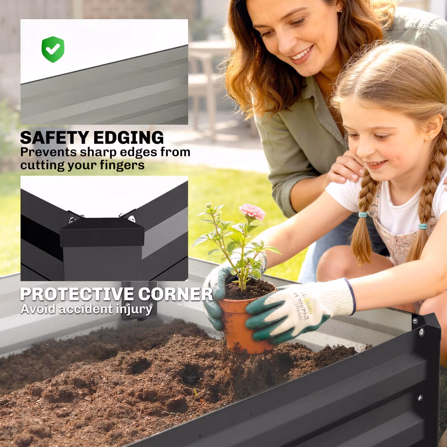 Outsunny Set of 2 Galvanised Steel Raised Garden Beds in Grey for Flowers, Herbs and Vegetables – 5