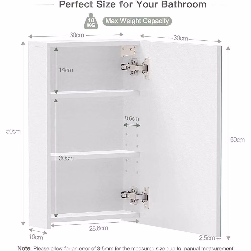 NESTLUNE White Single Door Mirrored Bathroom Storage Cabinet, W: 30 cm, H: 50 cm, D: 12.5 cm – 2