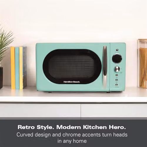 Hamilton Beach 20L Solo Countertop Microwave in Green/Turquoise with LED Display, Automatic Programs, Timer and Child Lock, 700W – 3