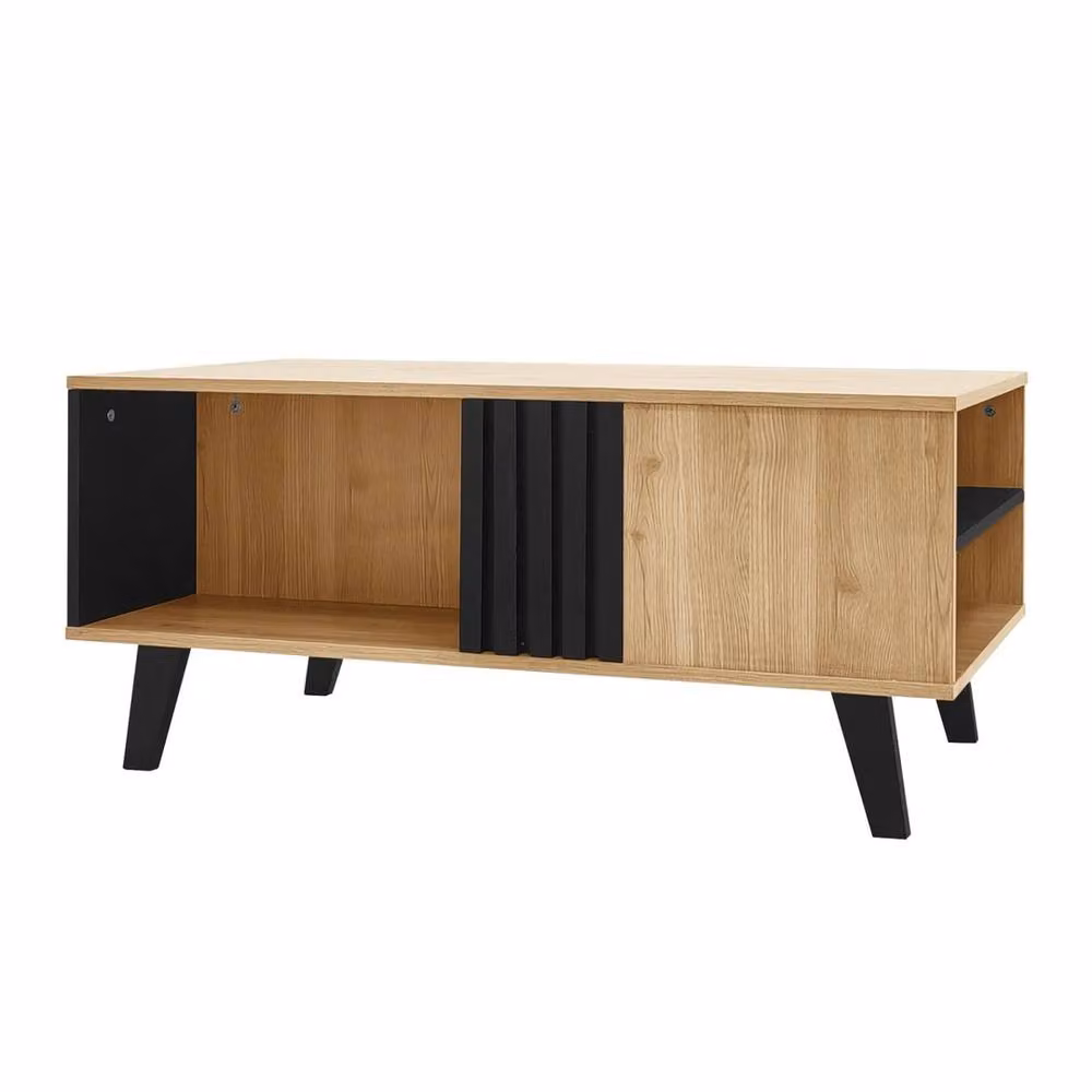 VOGREX Modern Rectangular Wood Coffee Table with Versatile Storage in Brown and Black, W/D/H: 60 x 60 x 45 cm – 3