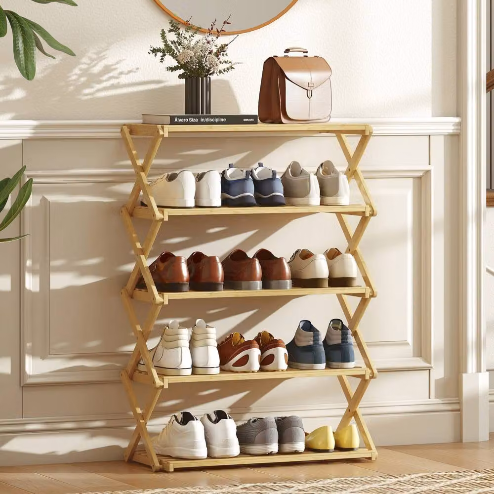 Wyld Haus Lafa Mazi 5 Tier Folding Shoe Rack in Natural Bamboo, Brown – 3