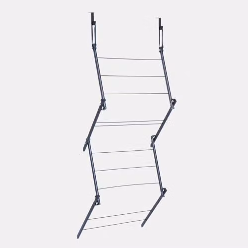 OHS Black Metal Over The Door Hanging Clothes Airer, Foldable Space-Saving Drying Rack with Hooks – 2