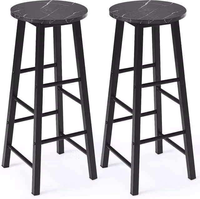 Costway Set of 2 Modern Black Height Bar Stools with Metal Frame