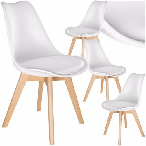 tectake Set of 4 Scandinavian Design Dining Chairs with Synthetic Leather and Wood Legs in White