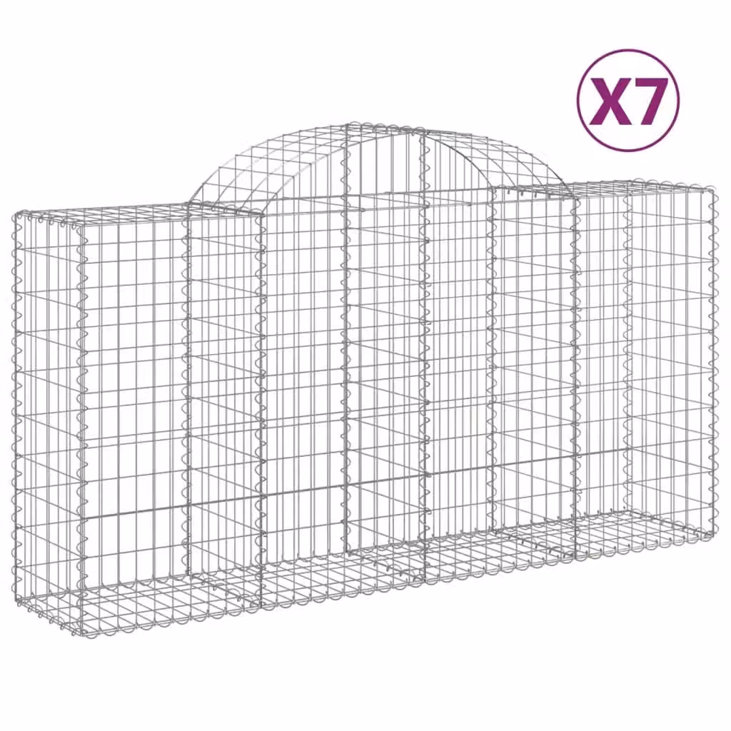 Berkfield Home Arched Gabion Baskets, 7 Piece Set, Silver Galvanised Steel, W: 200 cm, D: 50 cm, H: 100-120 cm – 1