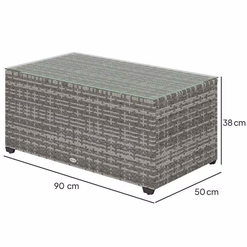 ERGOVEXA Modern Glass-Top Rattan Side Table in Light Grey, W: 90 cm, D: 50 cm, H: 38 cm – 2
