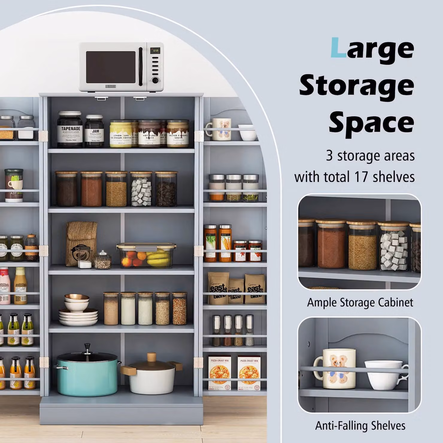 Costway Modern Grey Freestanding Kitchen Storage Cabinet with Adjustable Internal Shelves – 3