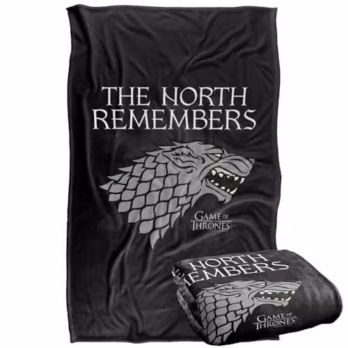 LOGOVISION Game of Thrones The North Remembers Stark Super Soft Fleece Throw Blanket, Multicolour, W: 91.44 cm x D: 147 cm – 1