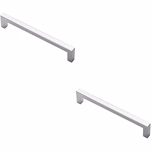 Loops 2 Pack Square Block Bar Pull Handles in Polished Chrome, 170 x 10 mm with 160 mm Fixing Centres