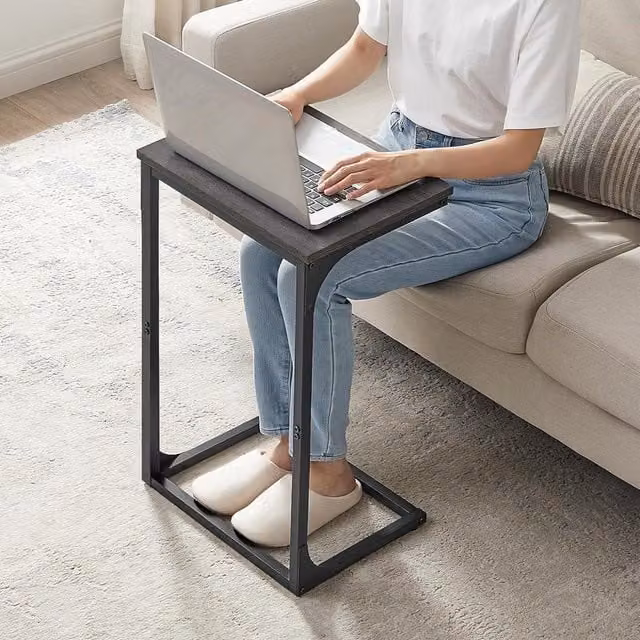 VASAGLE Industrial C-Shaped Side Table with Metal Frame in Grey – 1