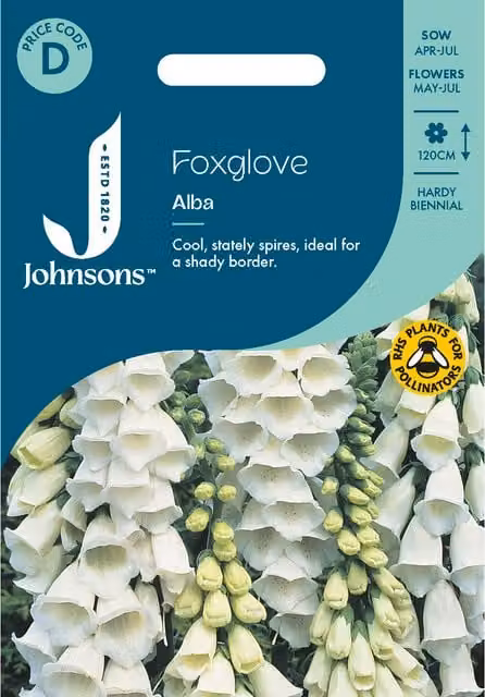 Johnsons Seeds White Foxglove Alba Flower Seeds