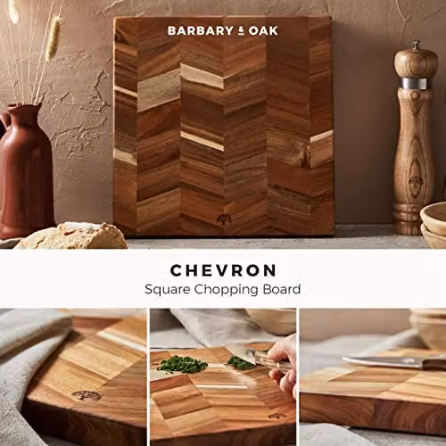Barbary & Oak Chevron Square Acacia Wood Chopping Board, Red and Brown, W: 30.0 cm x D: 30.0 cm – 2