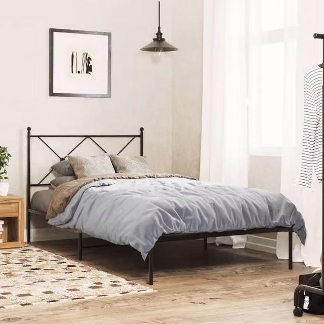 Berkfield Home Metal Bed Frame with Headboard, Black, W/D/H: 100 x 200 cm – 1
