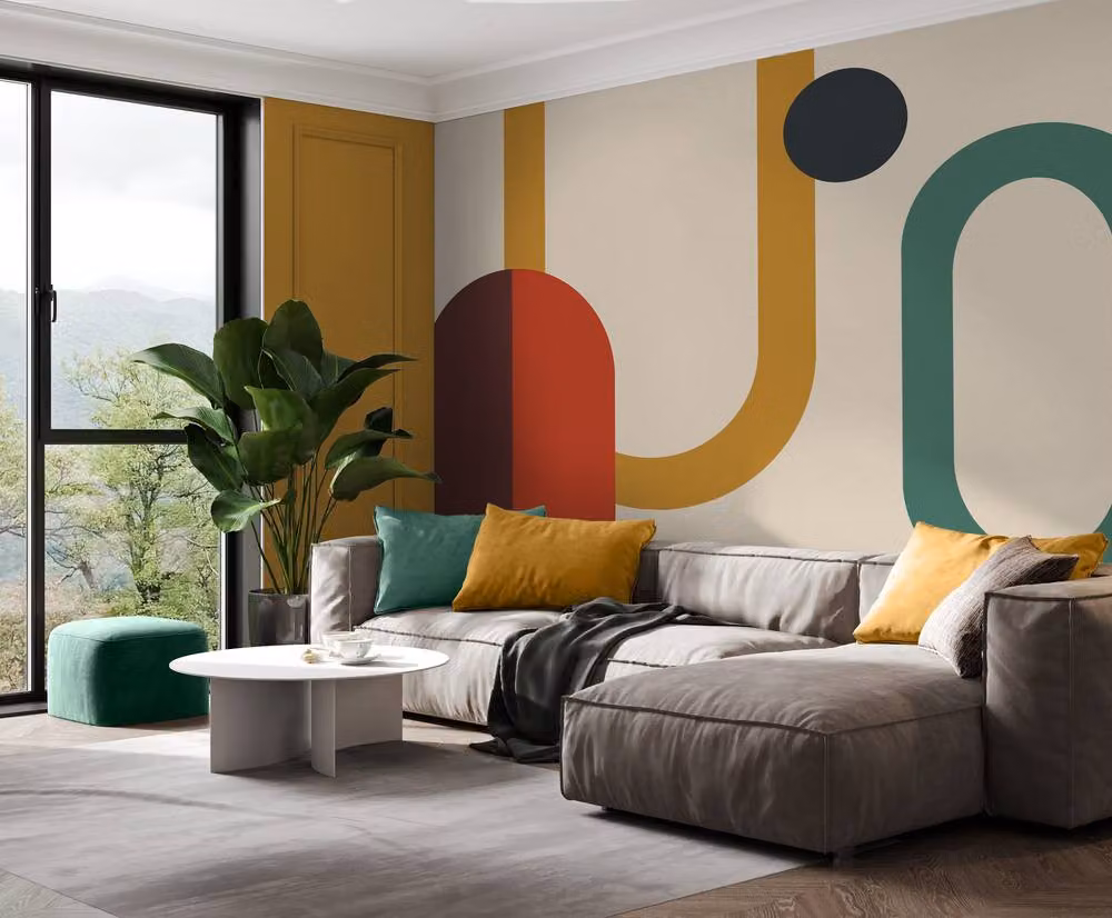 Superfresco Easy Oval Geo Pop Red and Multicolour Geometric Mural W: 3 m, H: 2.8 m – 3