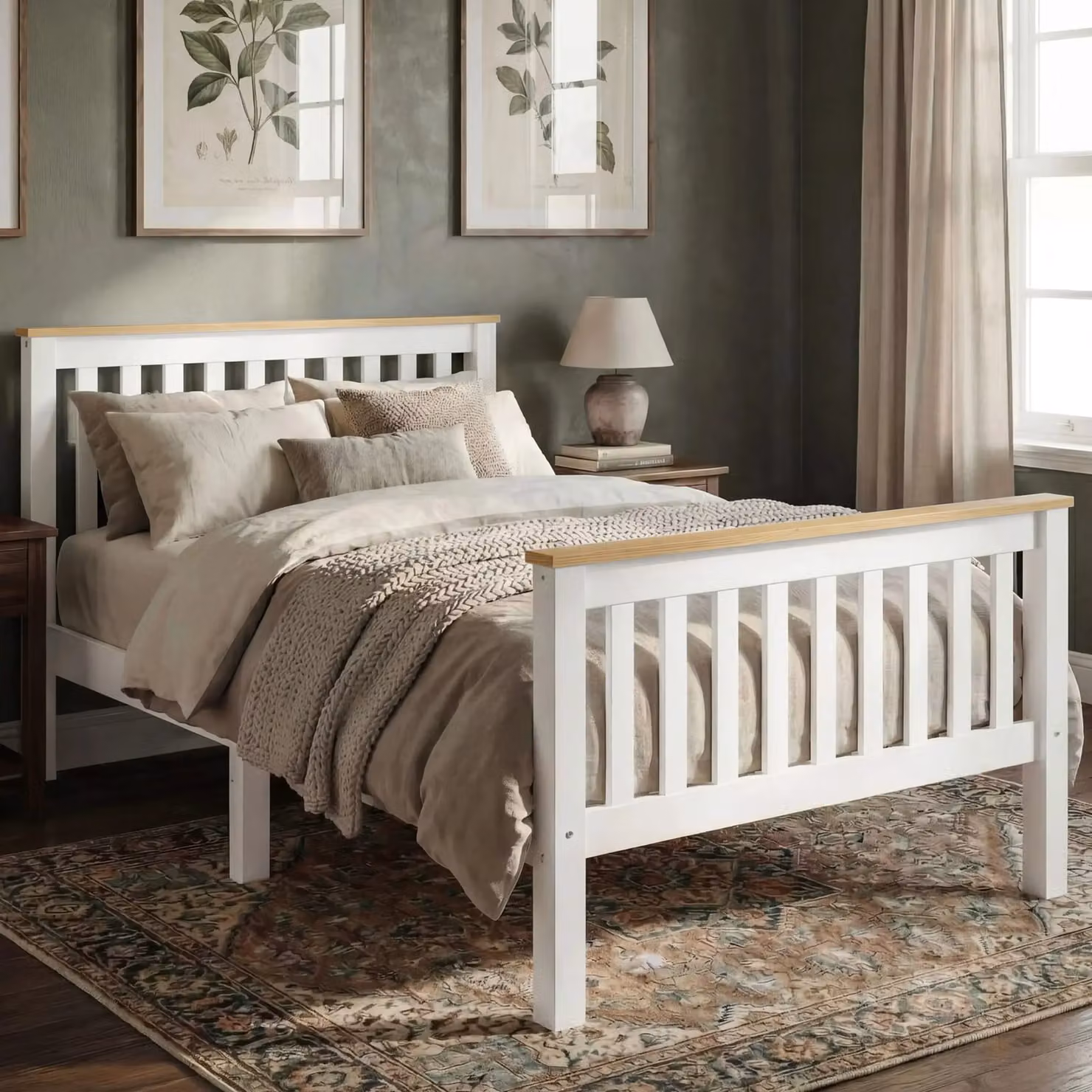 DHS Minimalist Solid Wood Single Bed Frame in White and Grey Lacquered Pine, W/D/H: 90 x 190 x 201 cm