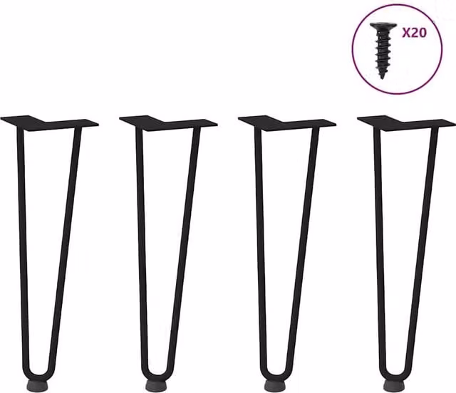 Berkfield Home Black Solid Steel Hairpin Table Legs, 4 Pieces, Height: 42 cm