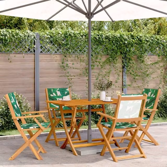 Berkfield Home Set of 4 Folding Garden Chairs in Green Fabric and Acacia Wood – 1