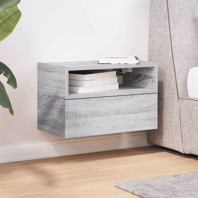 Berkfield Home Wall-mounted Bedside Cabinet in Grey Sonoma, W: 45 cm, D: 26 cm, H: 28.5 cm – 1