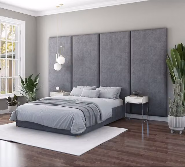 Aspire Grey Velvet Upholstered Wall Panel Headboard, W/D/H: 210 x 9 x 90 cm