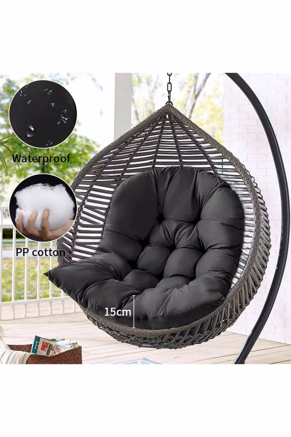 ExtraStar Black Cotton Garden Hanging Swing Egg Chair Cushions – 4