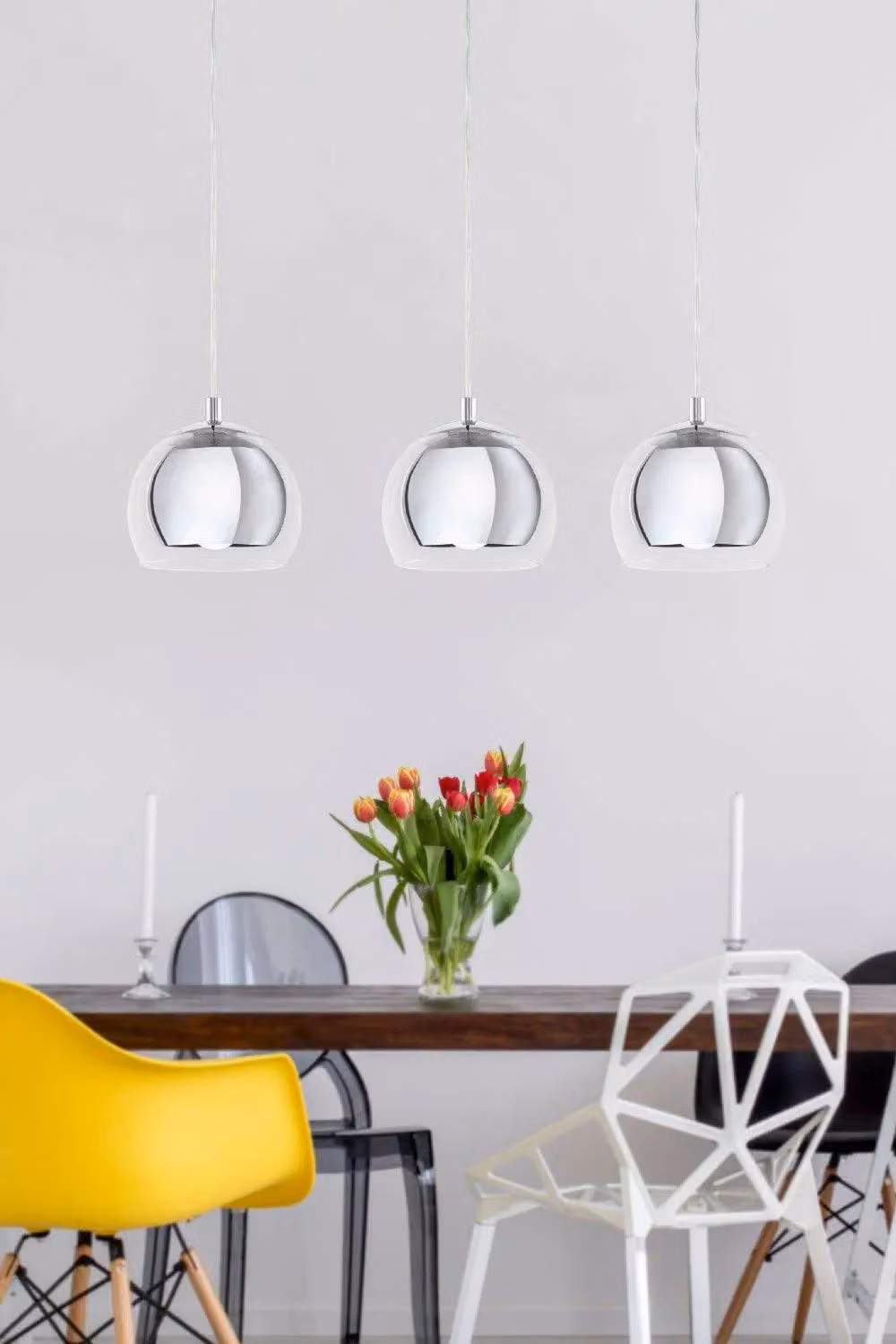 Eglo Rocamar 3-Light Glass and Metal Ceiling Pendant in Silver and Transparent – 2