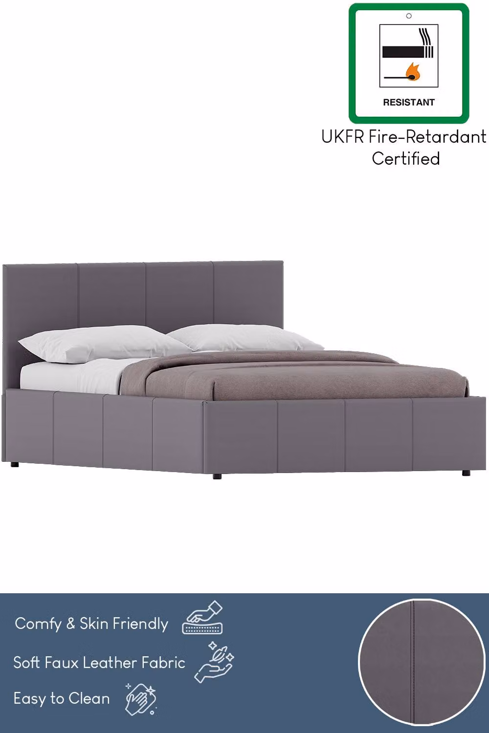 HD Designs Lisbon Ottoman Faux Leather Bed Frame with Mattress in Grey, W/D/H: 120 x 200 cm – 3