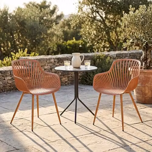 Core Products Sunray Outdoor Dining Armchairs, Set of 2 Weather-Resistant Bistro Chairs with Wooden Legs – 3