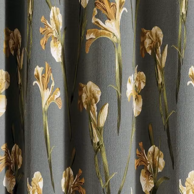 Ted Baker Wild Iris Floral Opaque Eyelet Curtains in Grey, Width: 228.6 cm, Drop: 137.16 cm