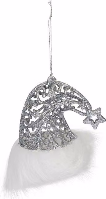 VFM e-Store Silver Glitter Santa Hat Hanging Decoration for Christmas Parties, W/H: 11 x 10 cm