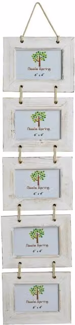Nicola Spring Shabby Chic White Rustic Wooden Hanging Multi Photo Frame, 15.24 x 15.24 cm